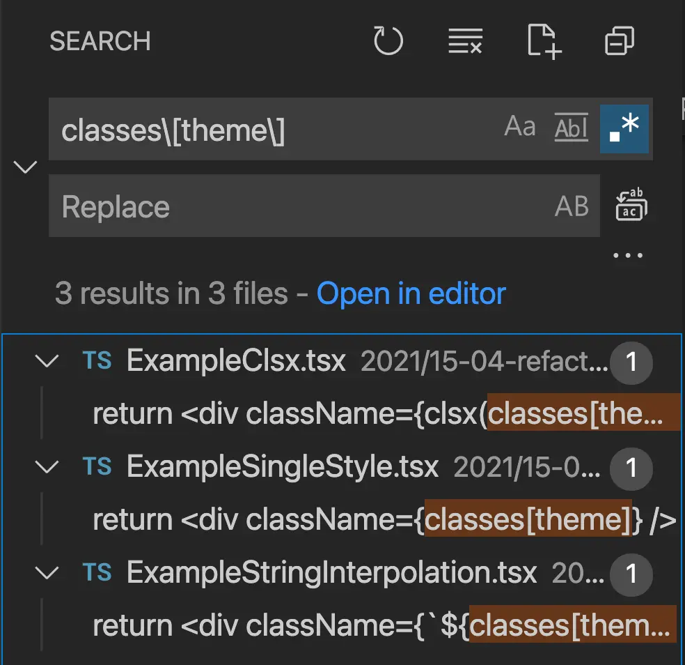 Replace results in the clsx case, too many results
