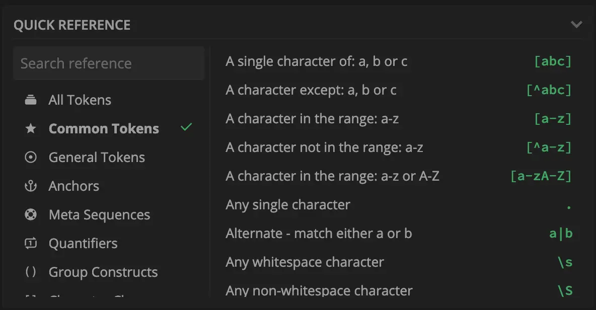 RegEx101 Glossary