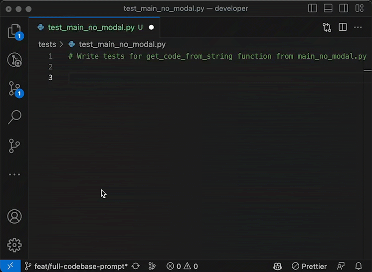 A gif showcase of how tests are automatically written in smol-dev python project