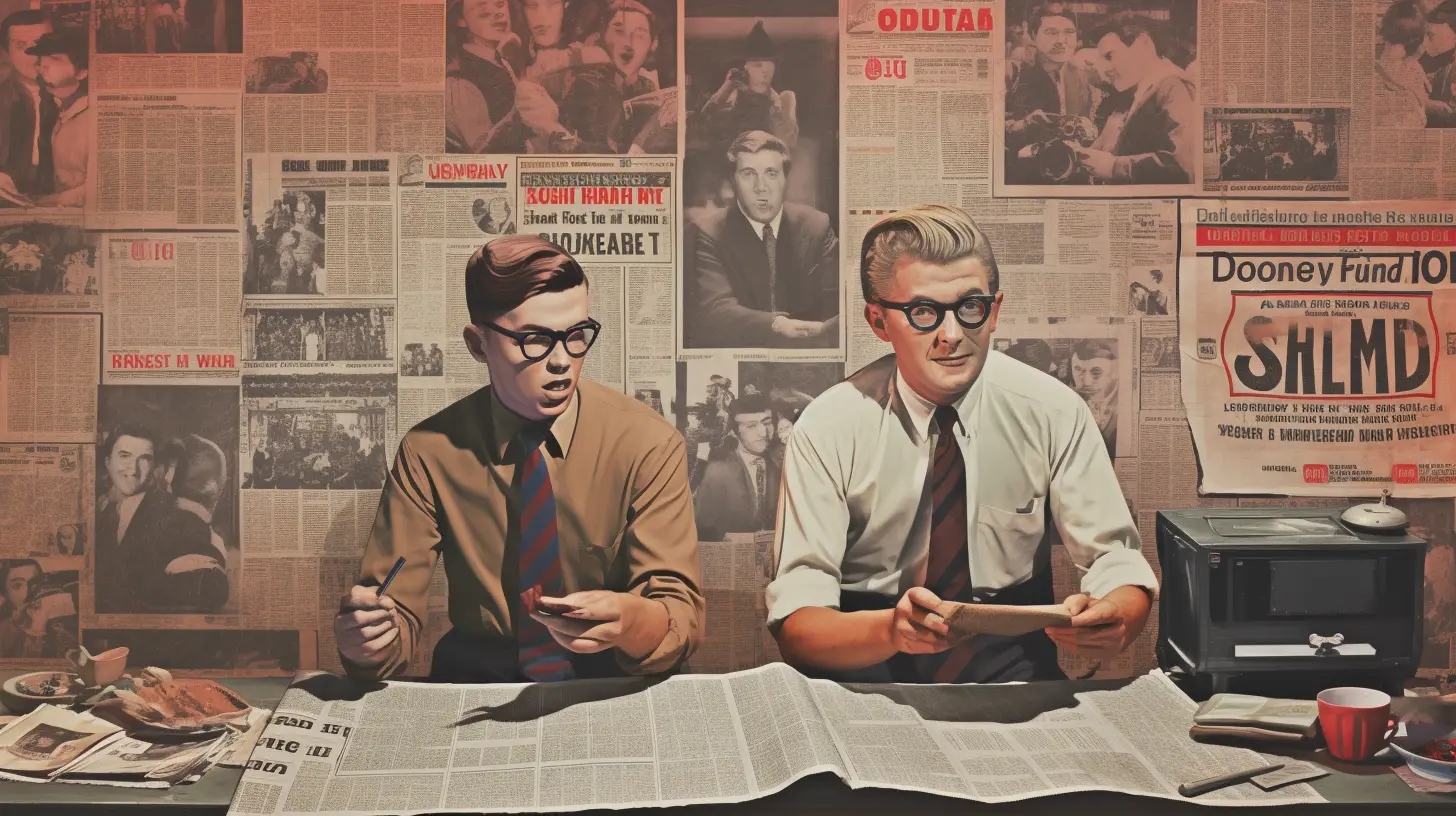 A picture of two journalists working on a newspaper