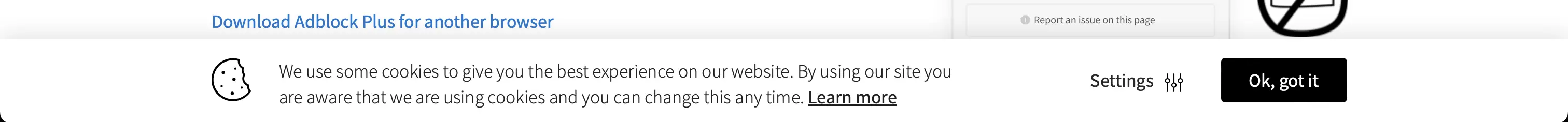 Cookies banner from AdBlock Plus