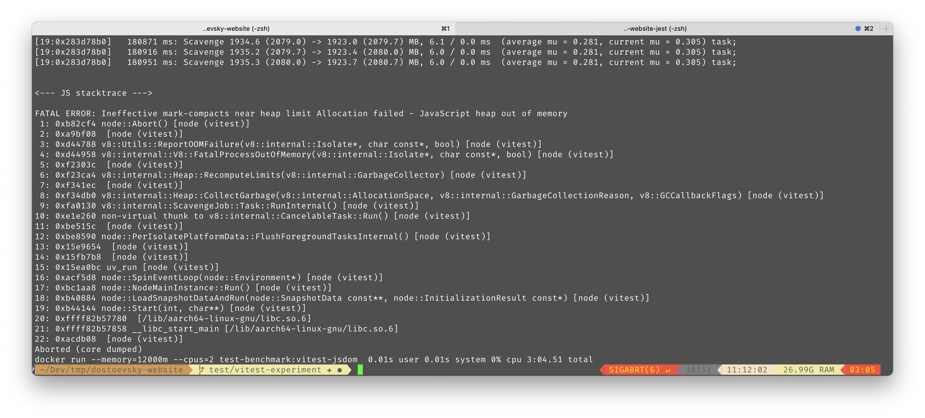 Screenshot of docker failed