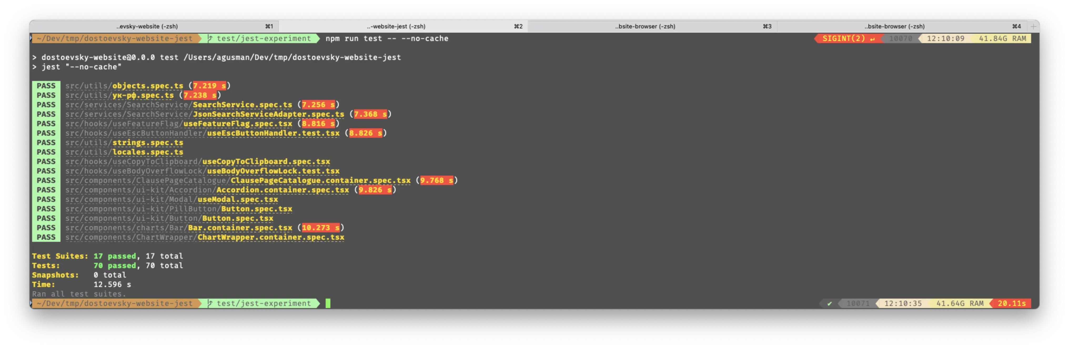 Screenshot of jest