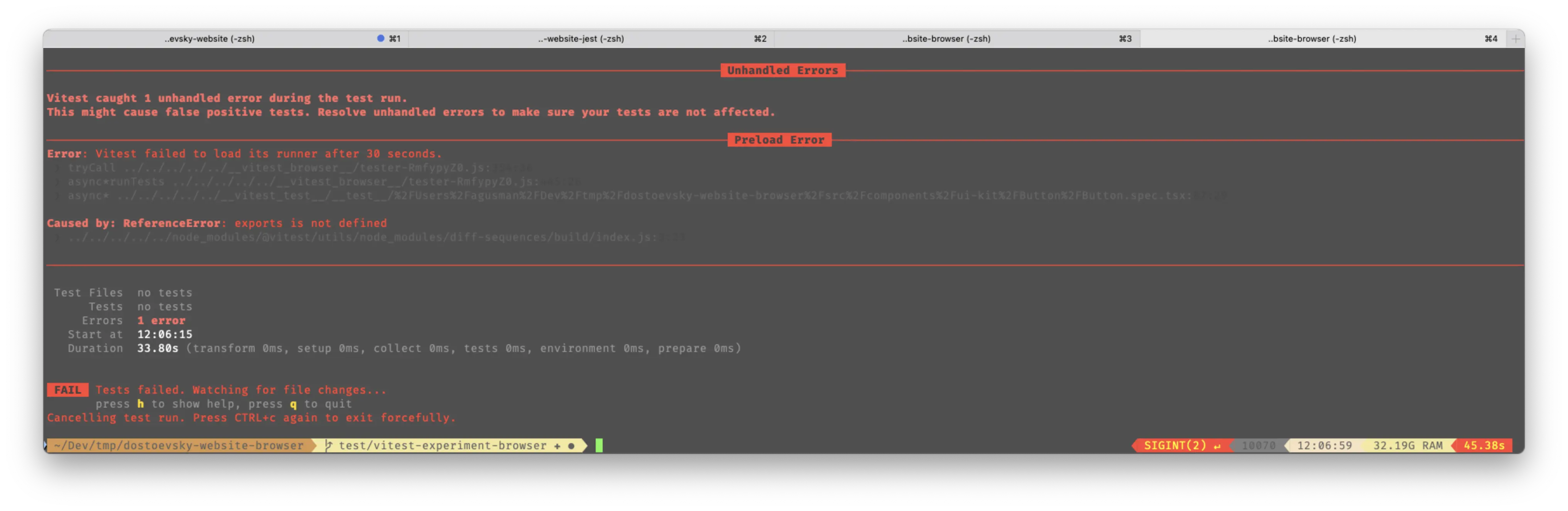 Vivitest browser failure