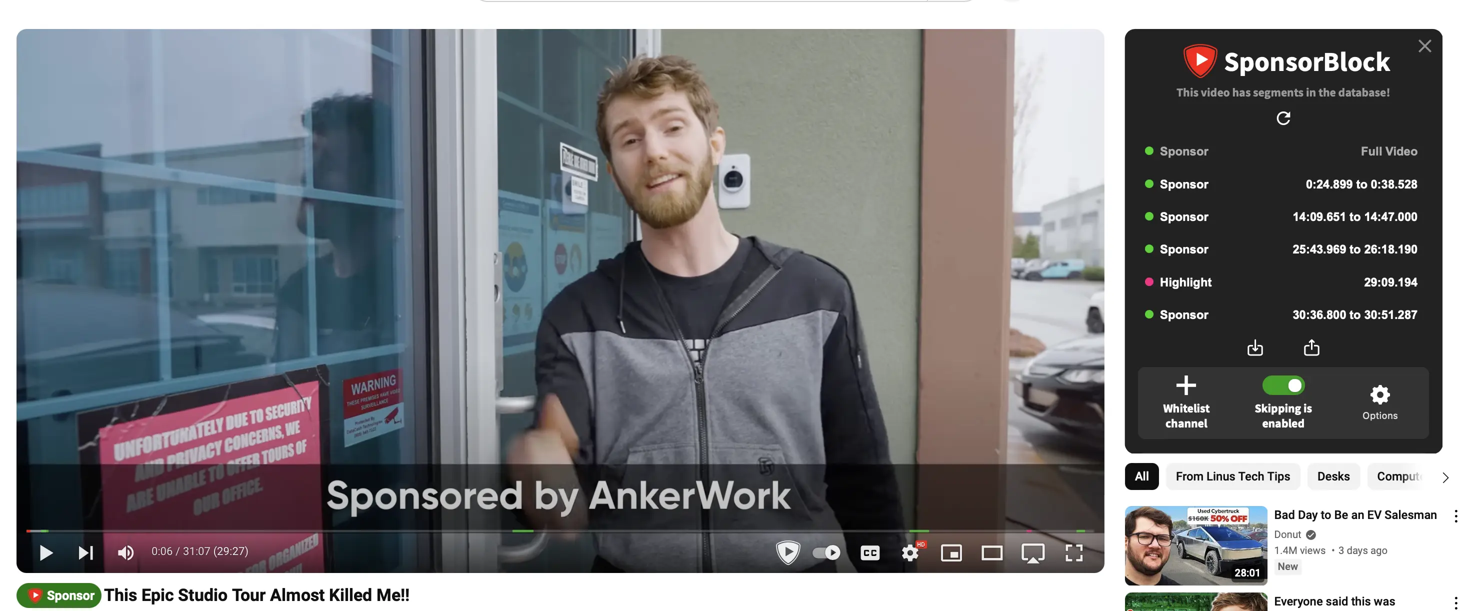 LinusTechTips video with 5 sponsored ads