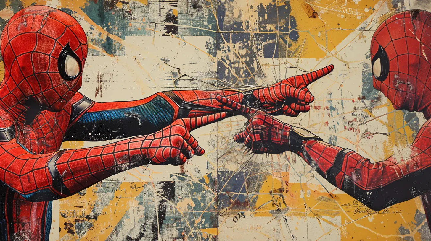 Image with two spider mans pointing at each other